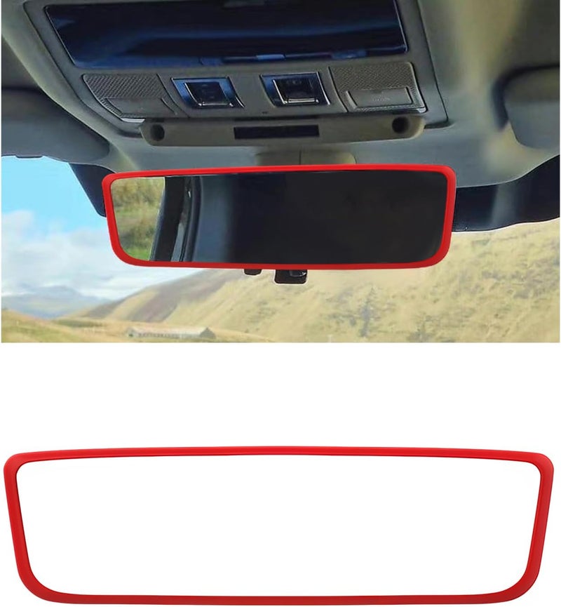 Wevdn Rear View Mirror Protector Frame, Silicone Car RearView Mirror Cover Compatible with Model 3 and Y, Auto Interior Decoration Gifts, Car Accessories (Red) - Image 1
